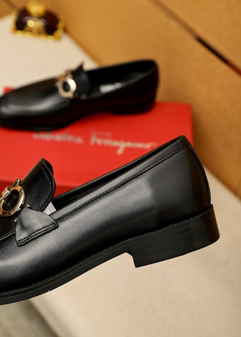 Ferragamo Black Hardware Loafers — detail
