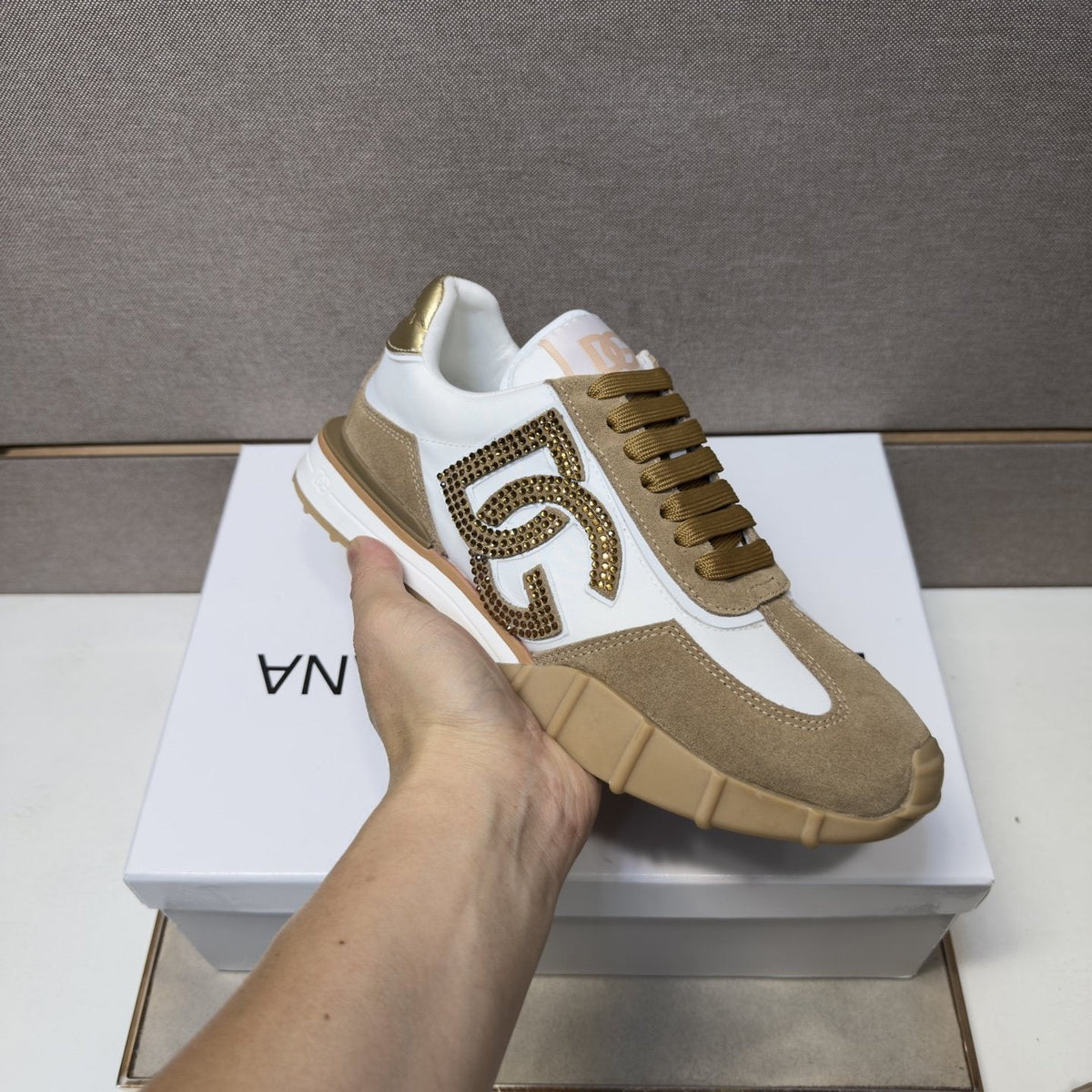 Dolce & Gabbana White Tan Monogram Sneakers — model