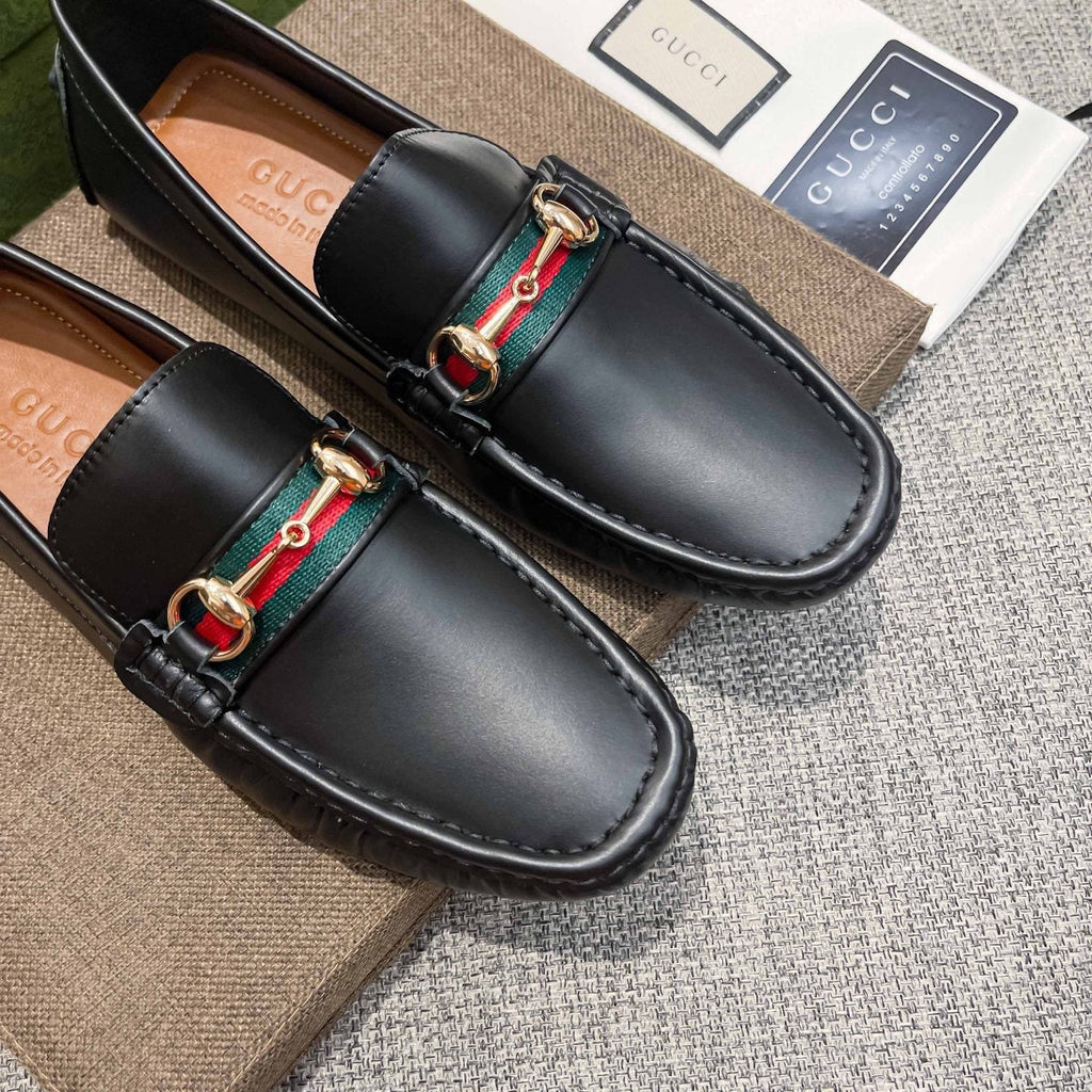 Gucci Black Web Stripe Loafers — front