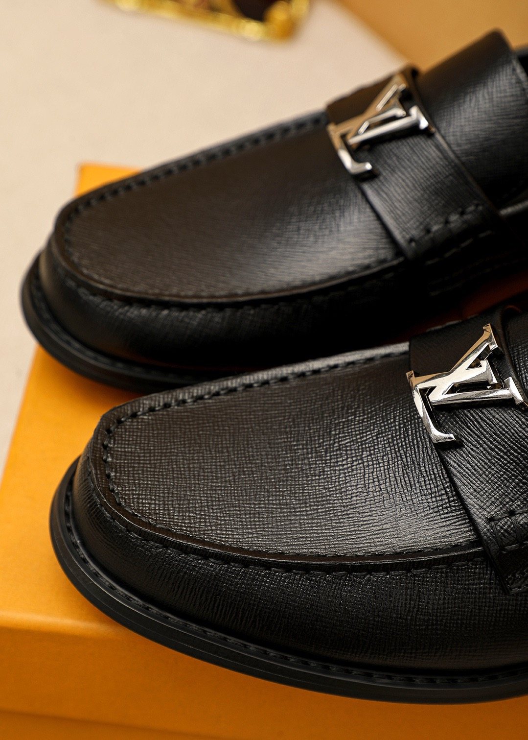 Louis Vuitton Black Leather Buckle Loafers — detail