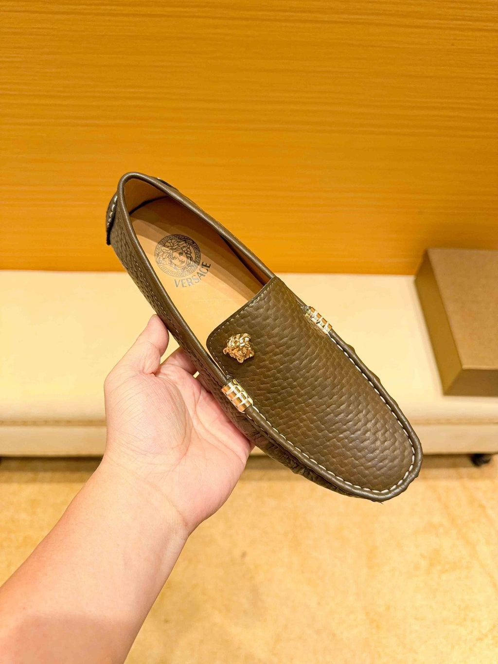 Versace Brown Textured Loafers — front