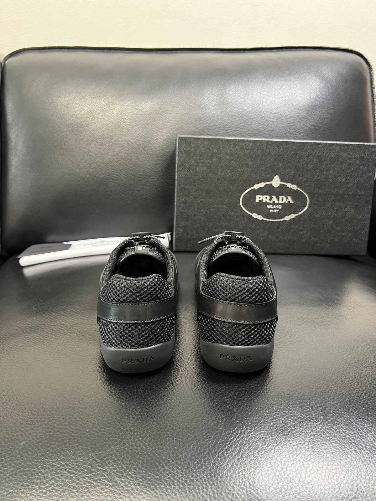 Prada Black and Charcoal Gray Sneakers — back