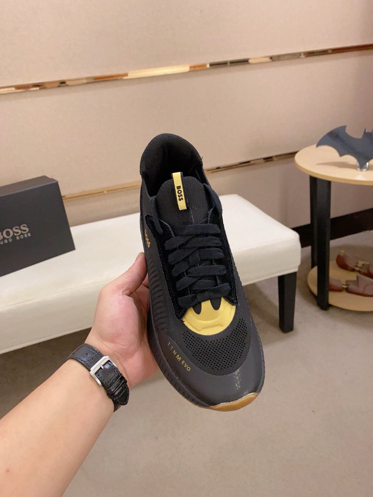 BOSS Knit Lace-Up Sneakers — side
