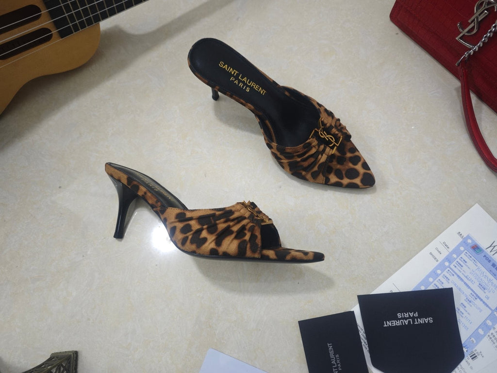 Saint Laurent Ruched Logo Mule Heels — side