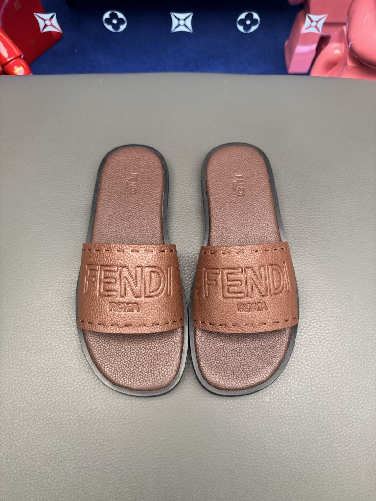Fendi Embossed Logo Slide Sandals — front