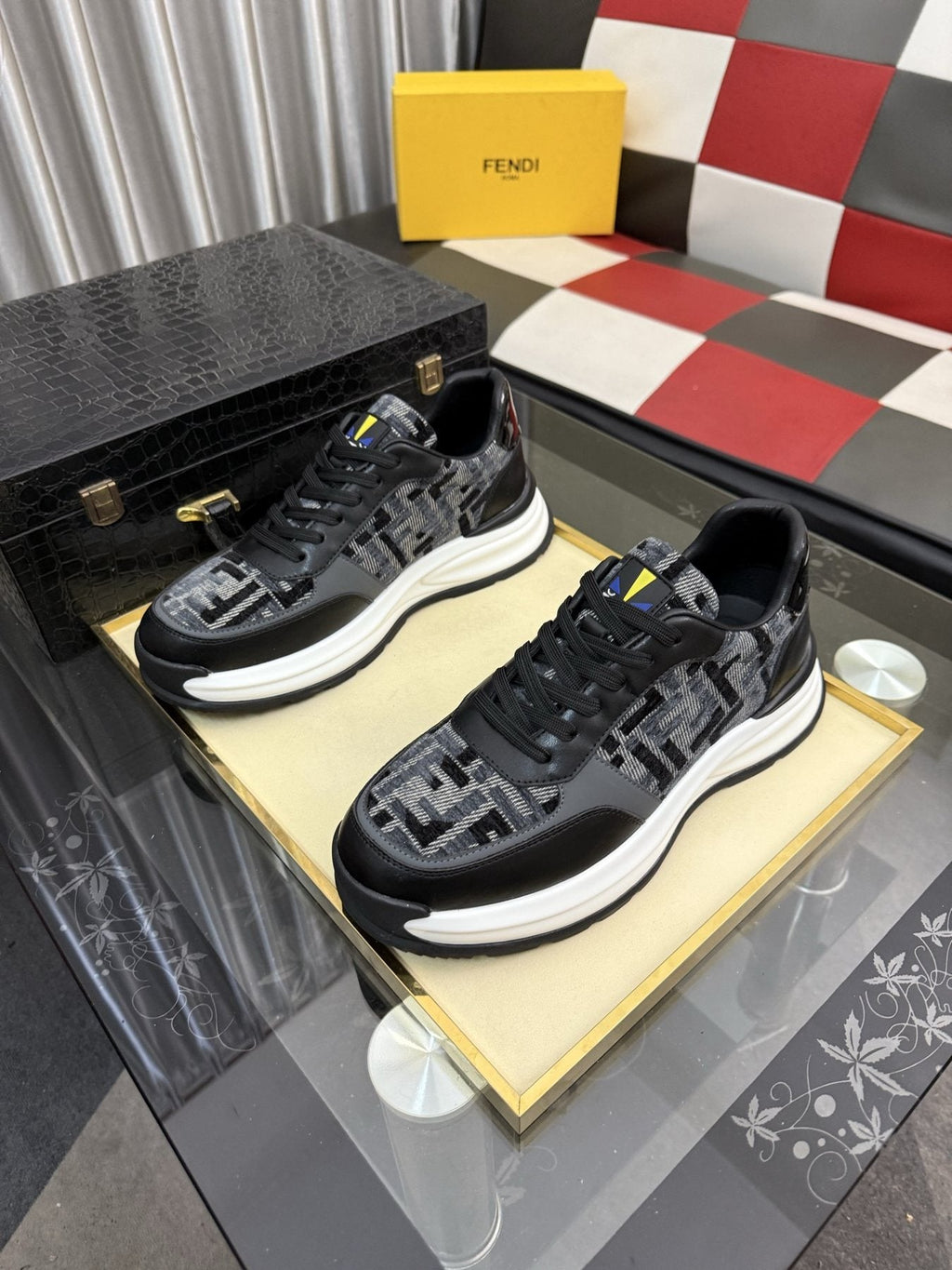 Fendi Men's Patterned Panel Sneakers — front