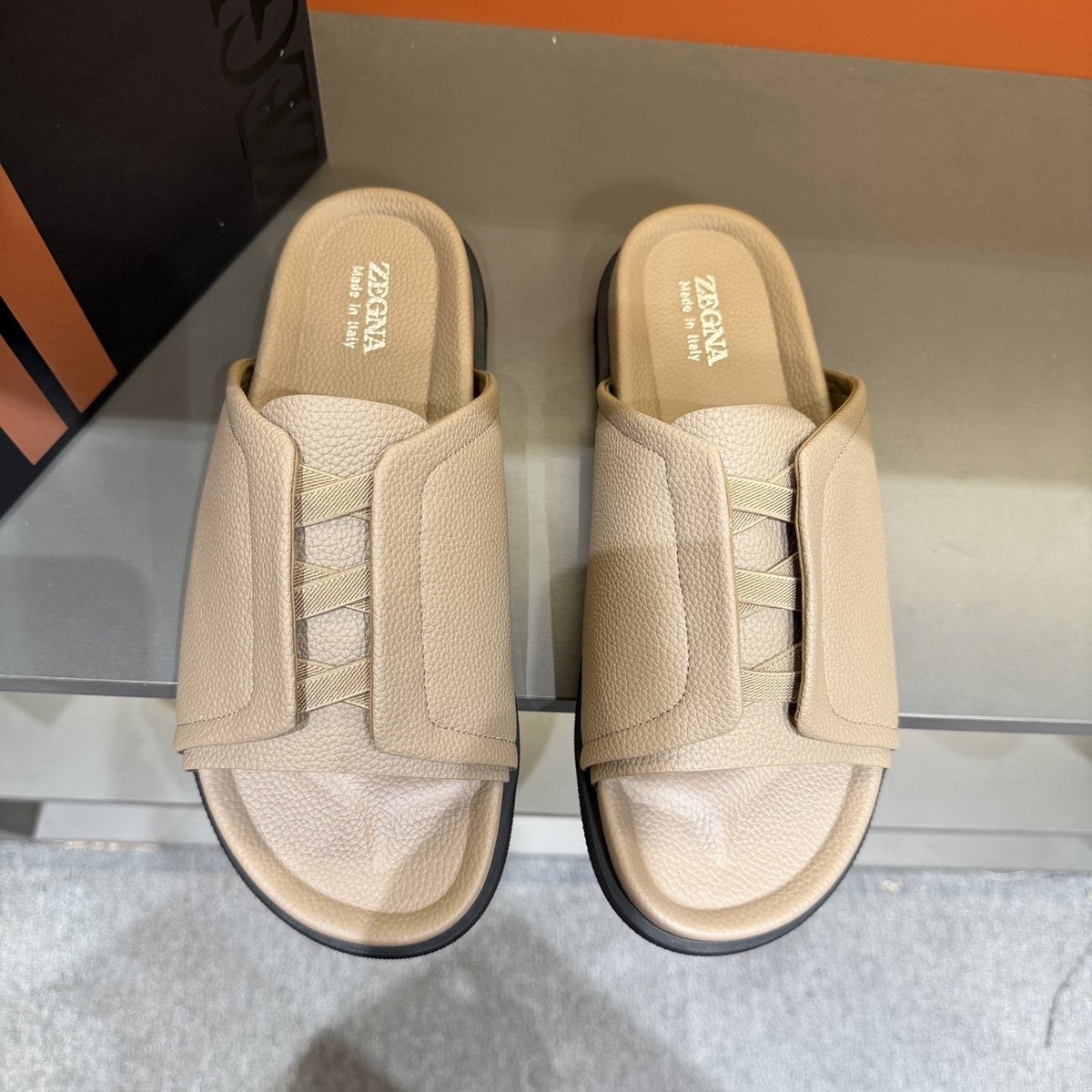 Zegna Lattice Strap Slide Sandals — front