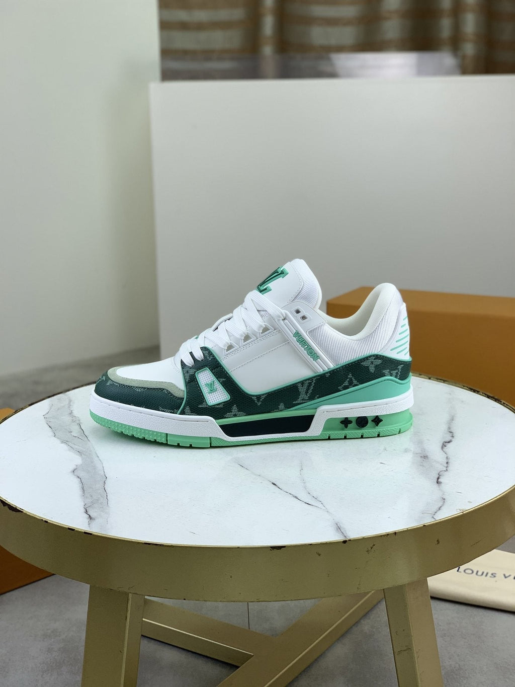 Louis Vuitton White and Navy Blue Sneakers — front