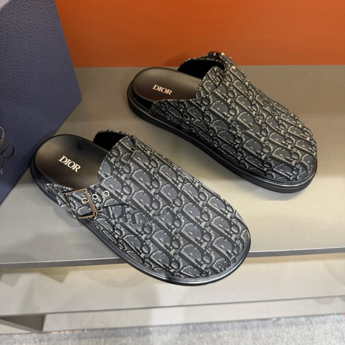 Dior Monogram Buckle Mule Shoes — front