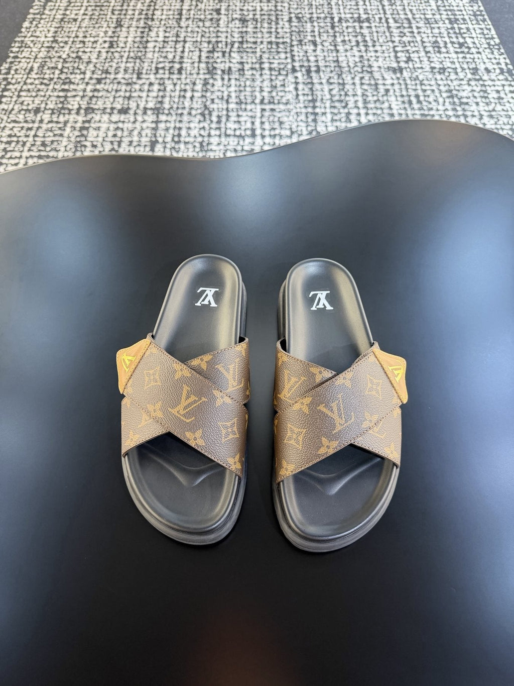 Louis Vuitton Monogram Cross-Strap Slide Sandals — front
