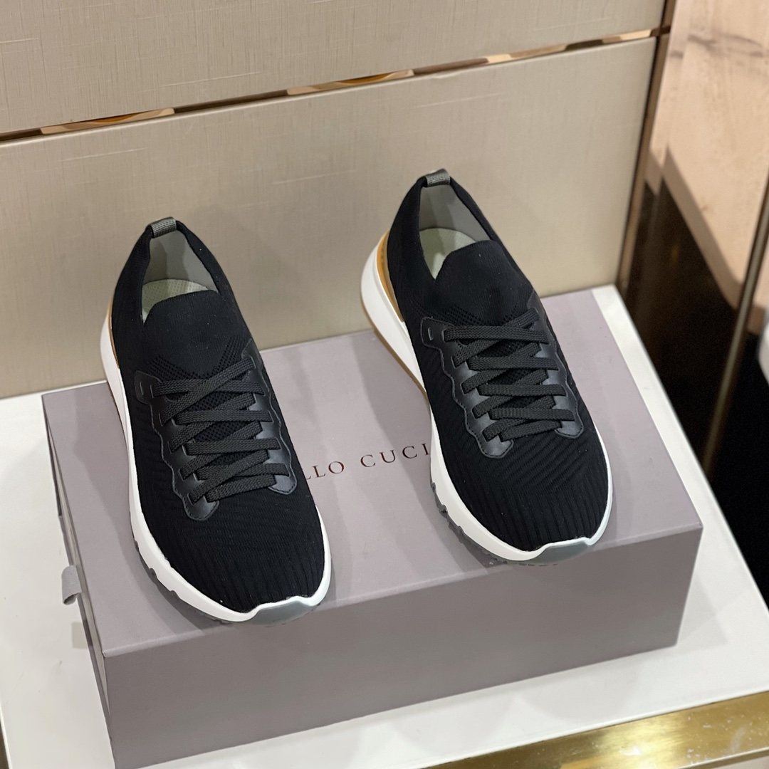 Brunello Cucinelli Knit Lace-Up Sneakers — front