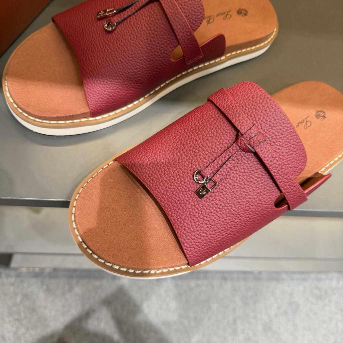 Loro Piana Leather Slide Sandals — front